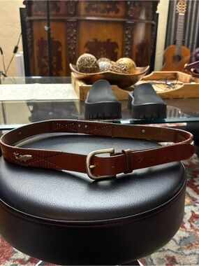 VINTAGE Brighton Brown Leather Belt with Silver Buckle WITH SILVER flying fish 🐟